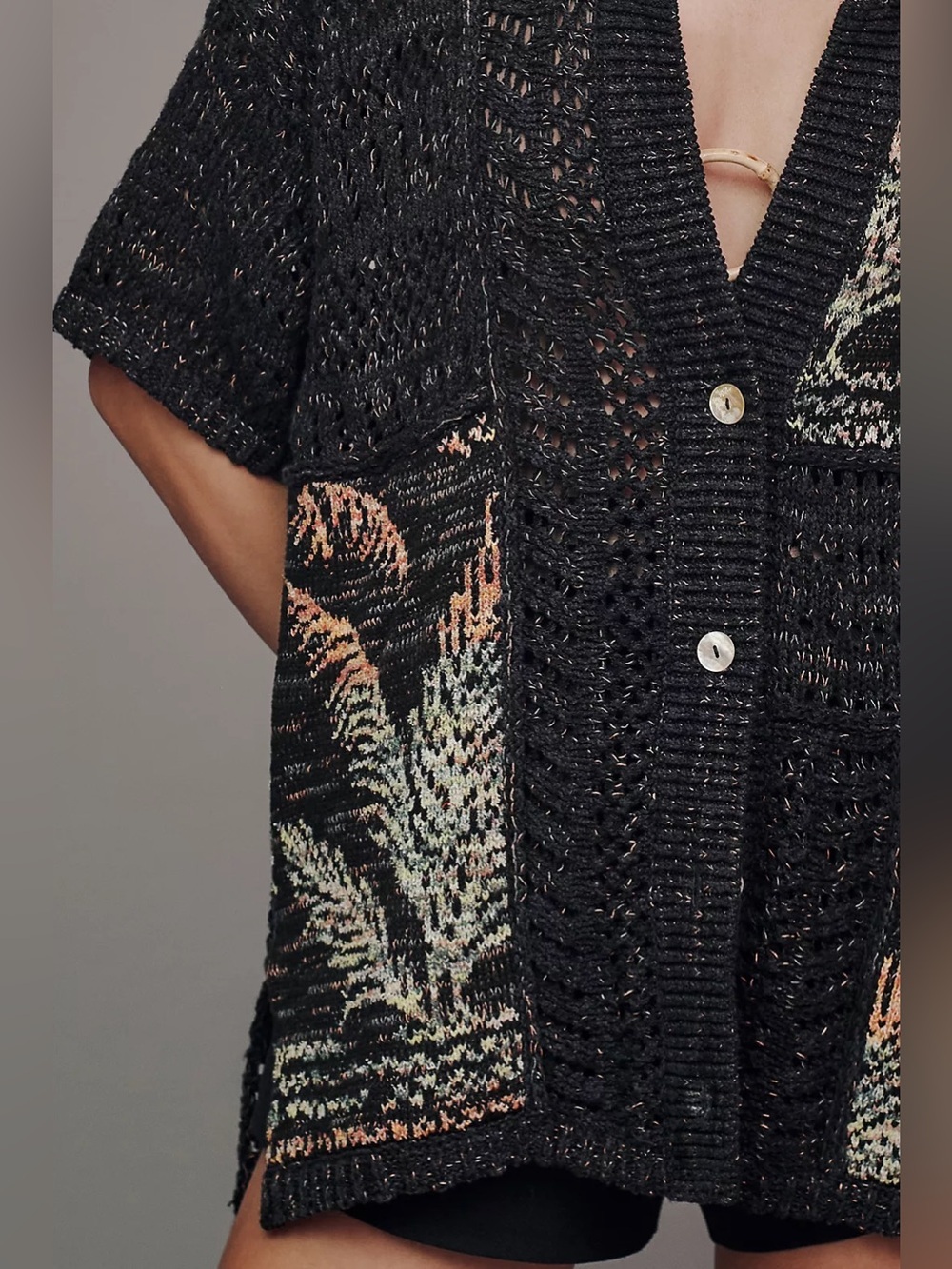 Pilcro Anthropologie Polo Camp Oversized Open Knit Sweater Shirt Medium/Large - Picture 3 of 9